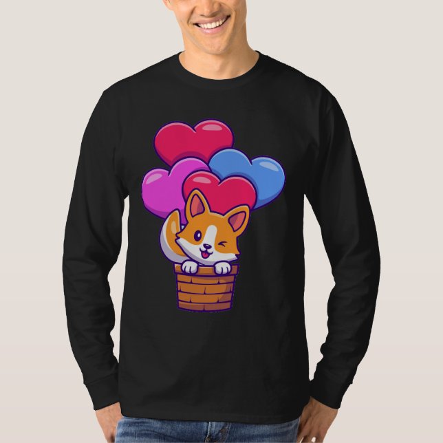 T-shirt Corgi Drôle Volant Avec Ballons (Devant)