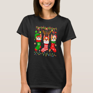 T-shirt Corgi en chaussettes Chapeau de Père Noël Corgi as