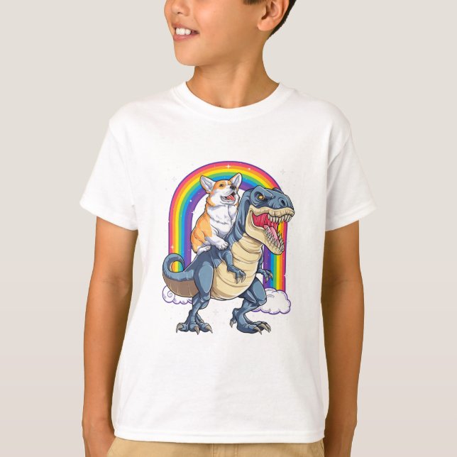 T-shirt Corgi équitation Dinosaur T rex Funny Space Galaxy (Devant)
