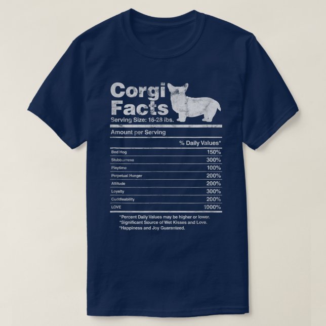 T-shirt Corgi Faits nutritionnels Corgi Lover Corgi Propre (Design devant)