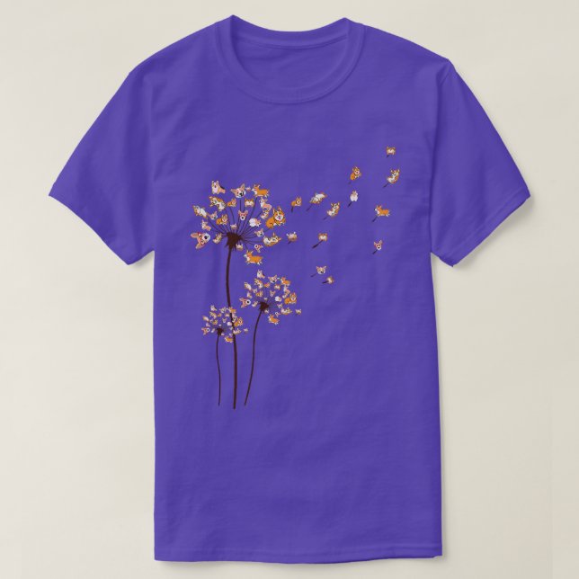 T-shirt Corgi Flower Fly Dandelion mignon Amoureux des chi (Design devant)