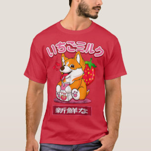 T-shirt Corgi Funny Japonais Kawaii Lait de fraise Shake