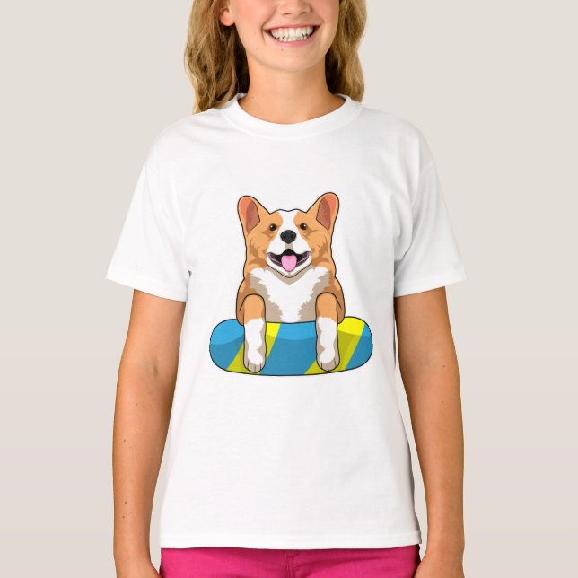 T-shirt Corgi gallois à la nage avec planche (Devant)