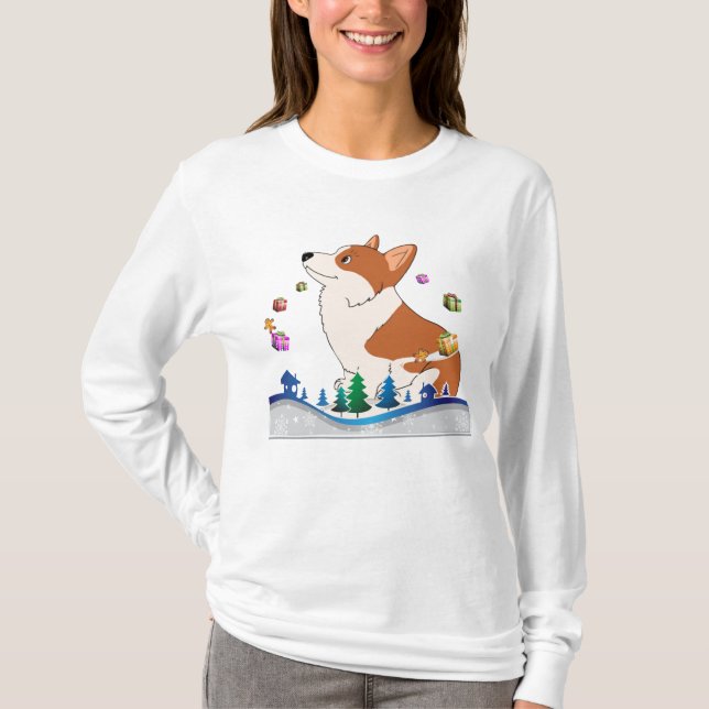 T-shirt Corgi gallois de vacances avec les présents de (Devant)