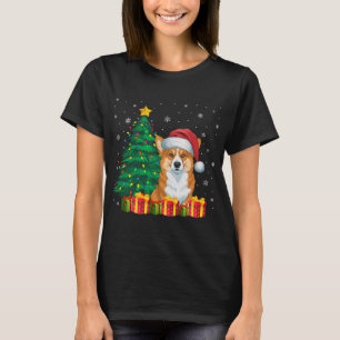 T-shirt Corgi gallois moche Santa Hat Feux de Noël Chien L
