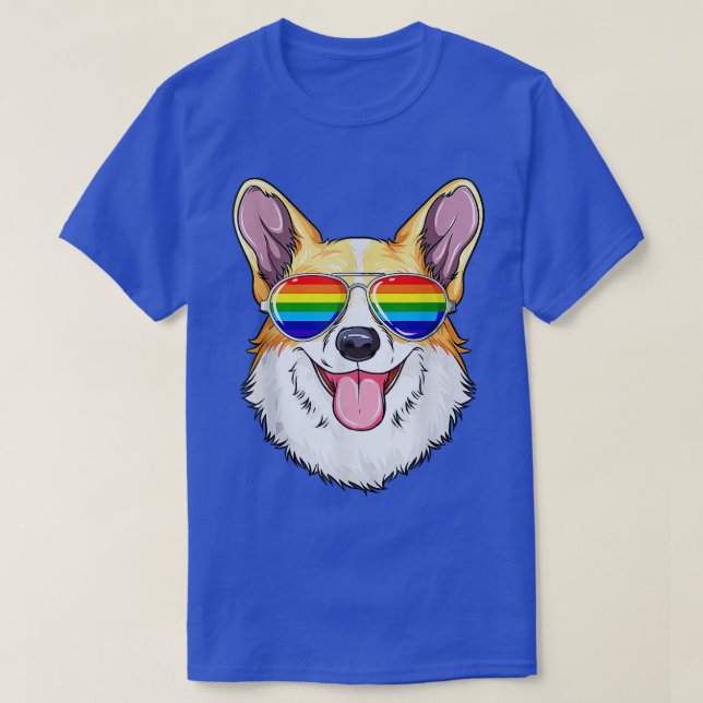 T-shirt Corgi Gay Pride Flag LGBT Rainbow Sunglasses Corgi (Design devant)