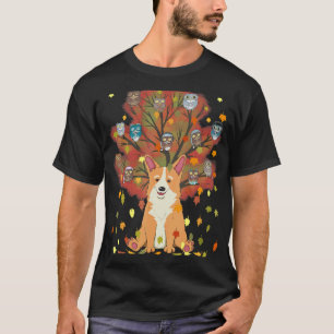 T-shirt Corgi Hibou Café Feuilles d'Automne Action de Grâc