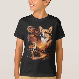 T-shirt Corgi hurlant à la Lune Vintage 90s Drôle de Chien