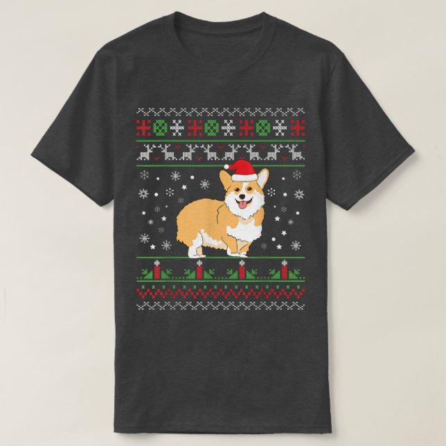 T-shirt Corgi ignon Pyjama de Noël illuminent le Mousson d (Design devant)
