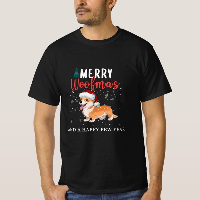T-shirt Corgi Joyeux Woofmas Et Un Bon Paw Year (Devant)