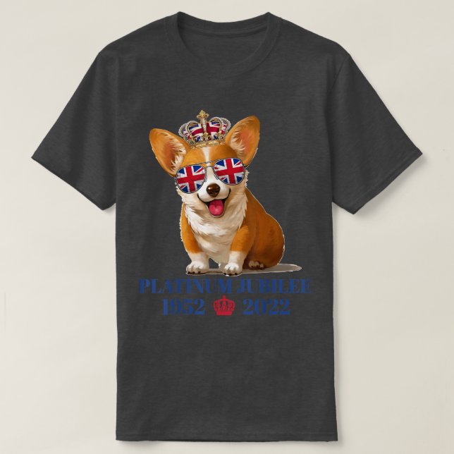 T-shirt Corgi jubilé de la reine Platine avec couronne 202 (Design devant)