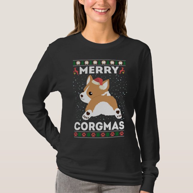 T-shirt Corgi laide de Noël style joyeux Corgmas S (Devant)