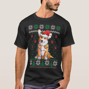 T-shirt Corgi Lumières de Noël Chapeau de Père Noël Chien