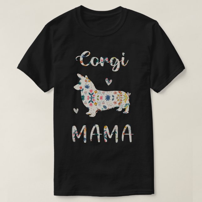 T-shirt Corgi Mama Floral Chien Maman Amour-552 (Design devant)