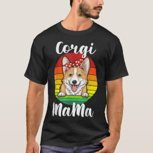 T-shirt Corgi Mama Maman Rouge polka Retro Arc-en-ciel Amo