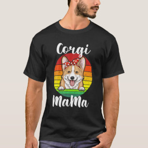 T-shirt Corgi Mama Maman Rouge Polka Retro Arc-en-ciel Amo