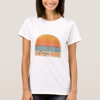 T-shirt Corgi Maman Rétro 70s Coucher de Soleil