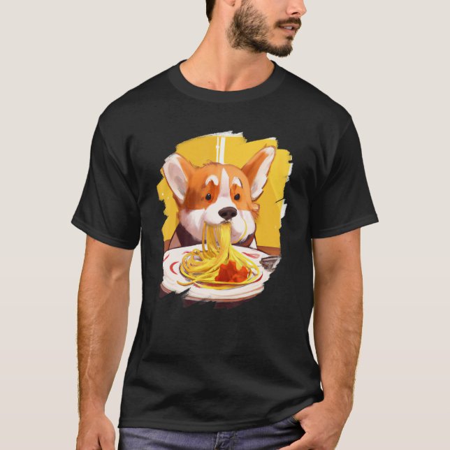 T-shirt Corgi mangeant des pâtes spaghetti  Chien nourritu (Devant)