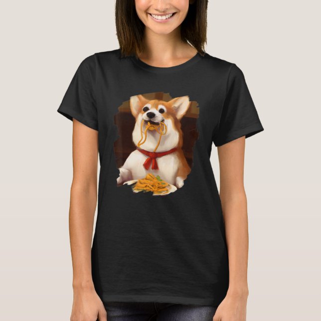T-shirt Corgi mangeant des spaghetti drôle de chien nourri (Devant)