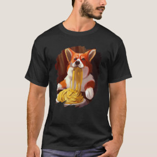 T-shirt Corgi mangeant des spaghetti pâtes chien nourritur