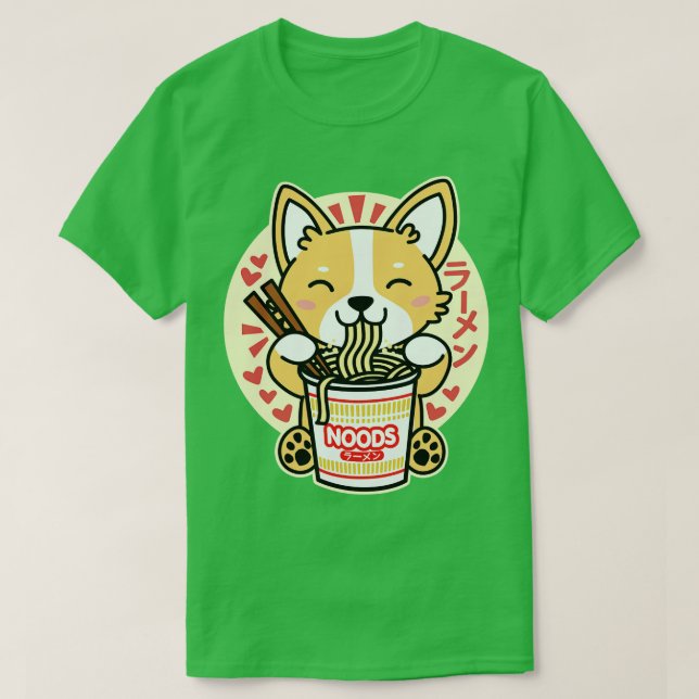 T-shirt Corgi Manger Des nouilles Instantanées Cute Kawaii (Design devant)