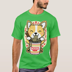 T-shirt Corgi Manger Des nouilles Instantanées Cute Kawaii