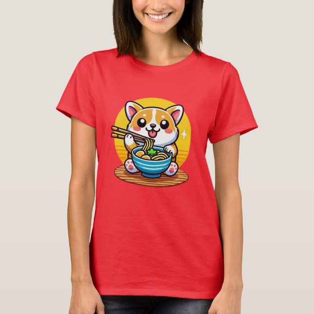T-shirt Corgi manger Ramen (Devant)