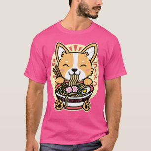 T-shirt Corgi Manger Ramen Cute Kawaii Noodles