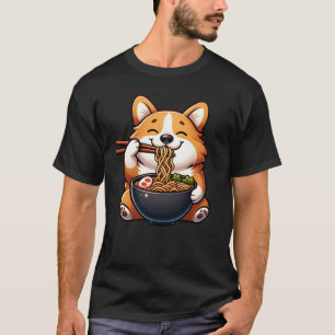 T-shirt Corgi manger Ramen Noodle Anime Kawaii Japonais