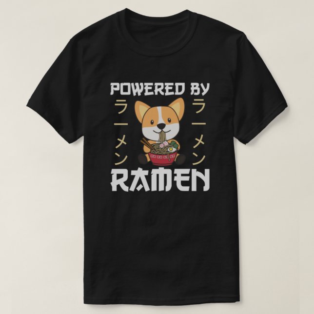 T-shirt Corgi Manger Ramen - Nouilles Cute Kawaii - Powere (Design devant)