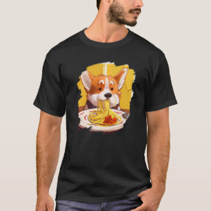T-shirt Corgi Manger Spaghetti Pasta Funny Chien Italien F