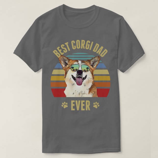 T-shirt Corgi Meilleur Chien Papa Jamais Rétro Sunset Beac (Design devant)