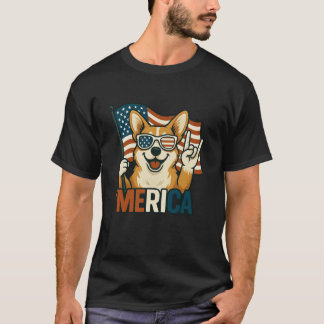 T-shirt Corgi Merica Drapeau Américain Patriotique 4 Juill