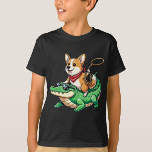 T-shirt Corgi Mignon et Drôle Chevauchant un Alligator Cow