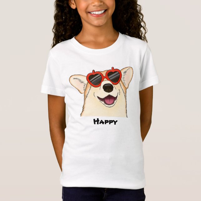 T-Shirt Corgi mignon portant des lunettes de soleil (Devant)