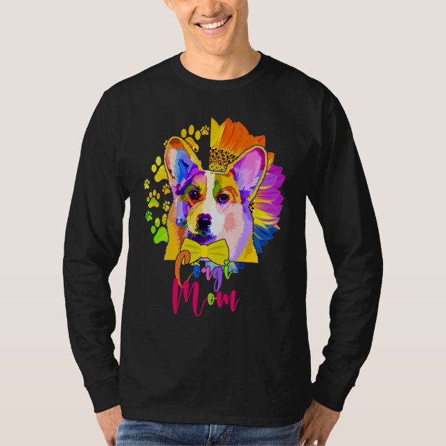 T-shirt Corgi Mom Cute Colourful Dog Sunflower  Mother's D (Devant)