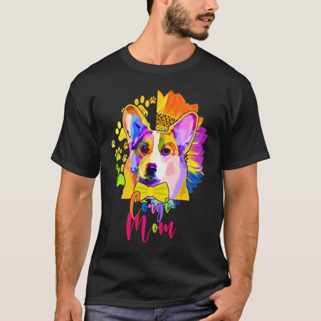 T-shirt Corgi Mom Cute Colourful Dog Sunflower  Mother's D (Devant)