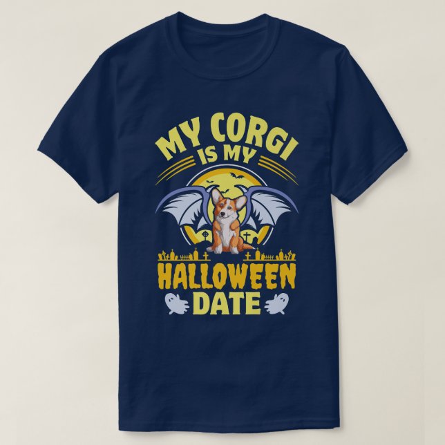 T-shirt Corgi Mon Halloween Date Citrouille Chien Propriét (Design devant)