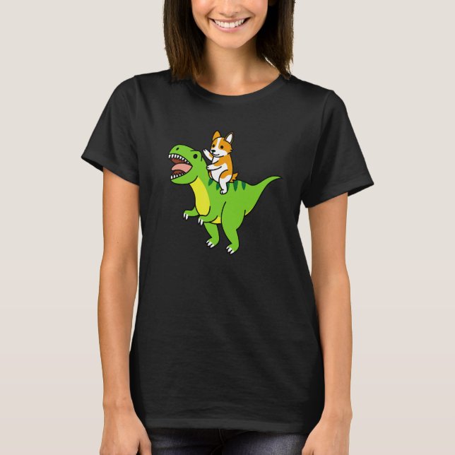 T-shirt Corgi montant Rex chien dinosaure (Devant)