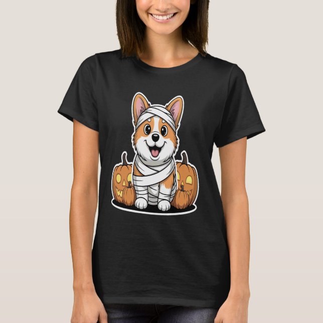 T-shirt Corgi Mummy Halloween Pumpkins Dog (Devant)