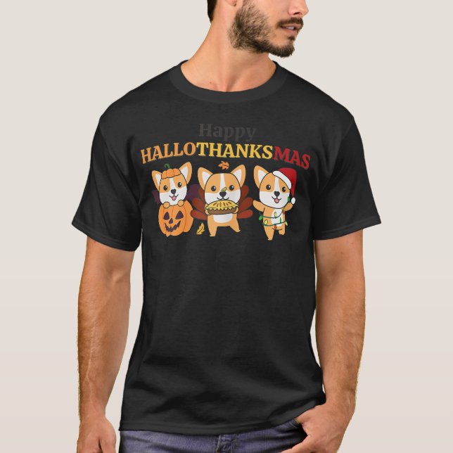 T-shirt Corgi Noël Halloween Joyeux (Devant)