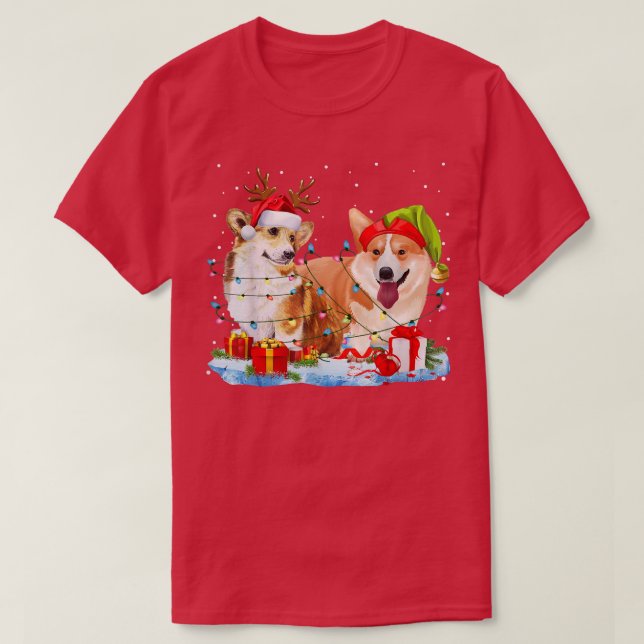 T-shirt Corgi Noël Reindeer Noël Amoureux des chiens vacan (Design devant)