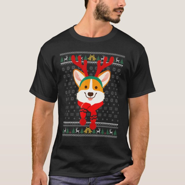 T-shirt Corgi Noël Renne Pull Ugly Écharpe Holida (Devant)