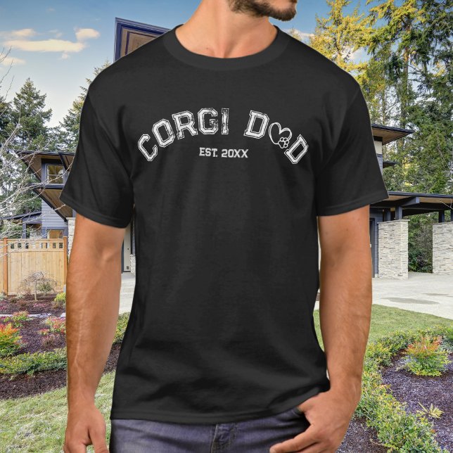 T-shirt Corgi Papa Coeur avec Paw et Année (Créateur téléchargé)