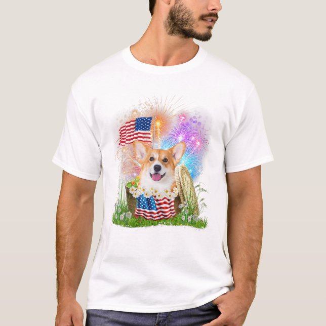 T-shirt Corgi Patriotique Américain (Devant)
