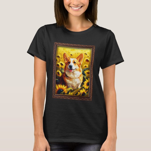 T-shirt Corgi Peinture Fleur de tournesol Maman Femmes Flo (Devant)