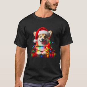 T-shirt Corgi Père Noël Christmas Tree Lights Garçons Homm