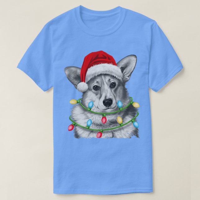 T-shirt Corgi Père Noël Christmas Tree Lights Xmas Boys Me (Design devant)