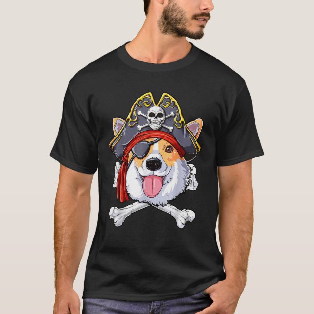 T-shirt Corgi Pirate Jolly roger Drapeau Crâne et  (Devant)