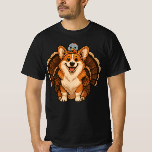T-shirt Corgi portant dinde automne Action de grâce 